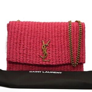 👛 Authentic Saint Laurent Fuchsia Woven Clutch with Gold Chain ✨